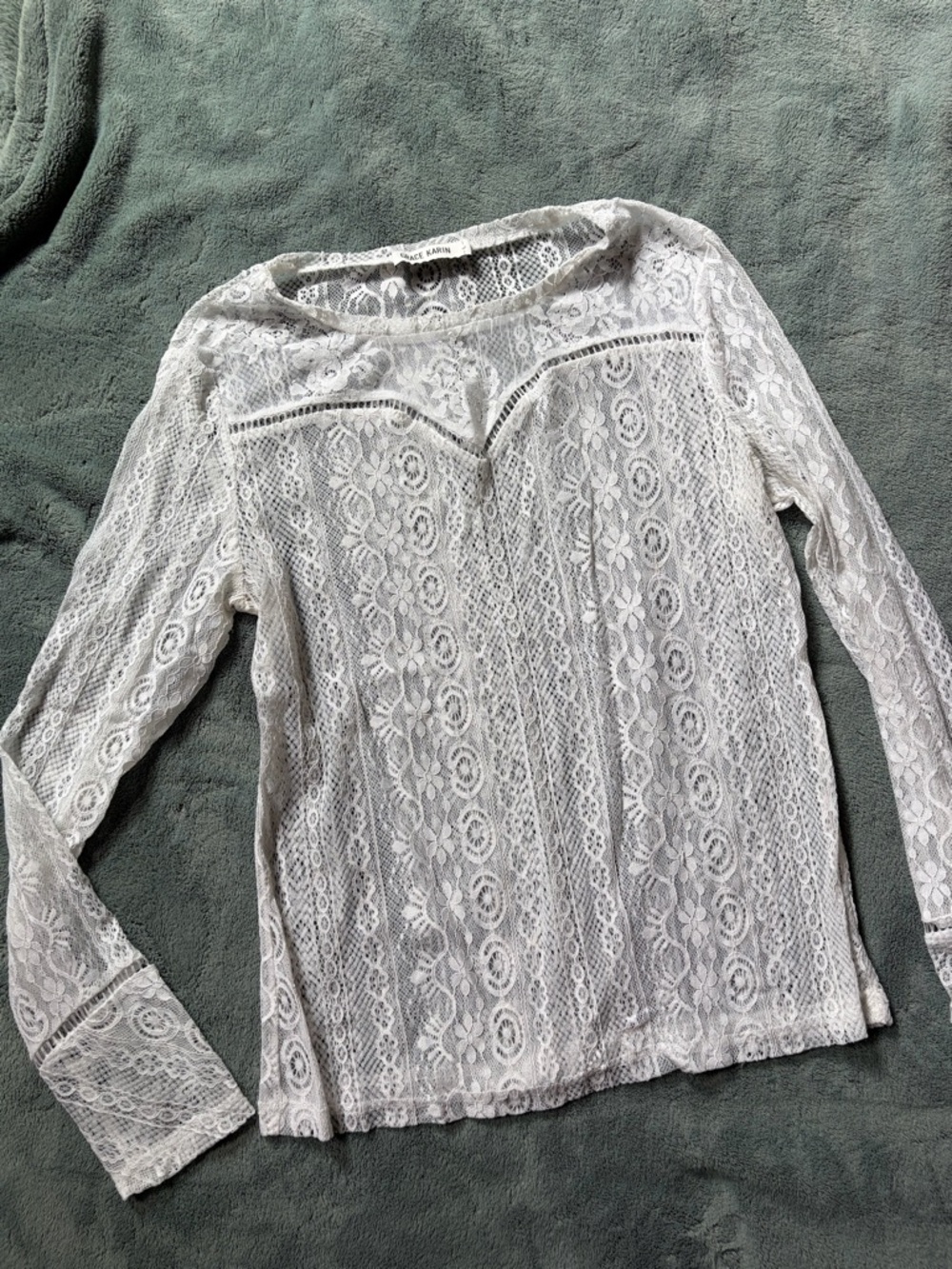Grace Karin White Floral Lace Long-Sleeve Blouse
